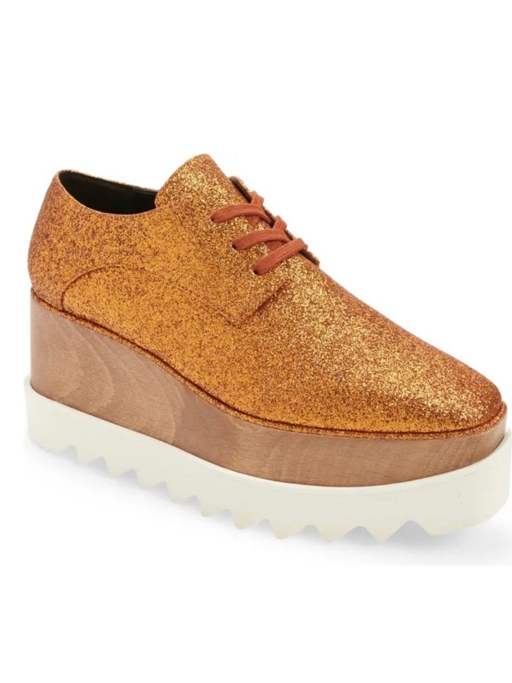 Stella McCartney Elyse Platform Derby Orange Glitter Lace-Up.